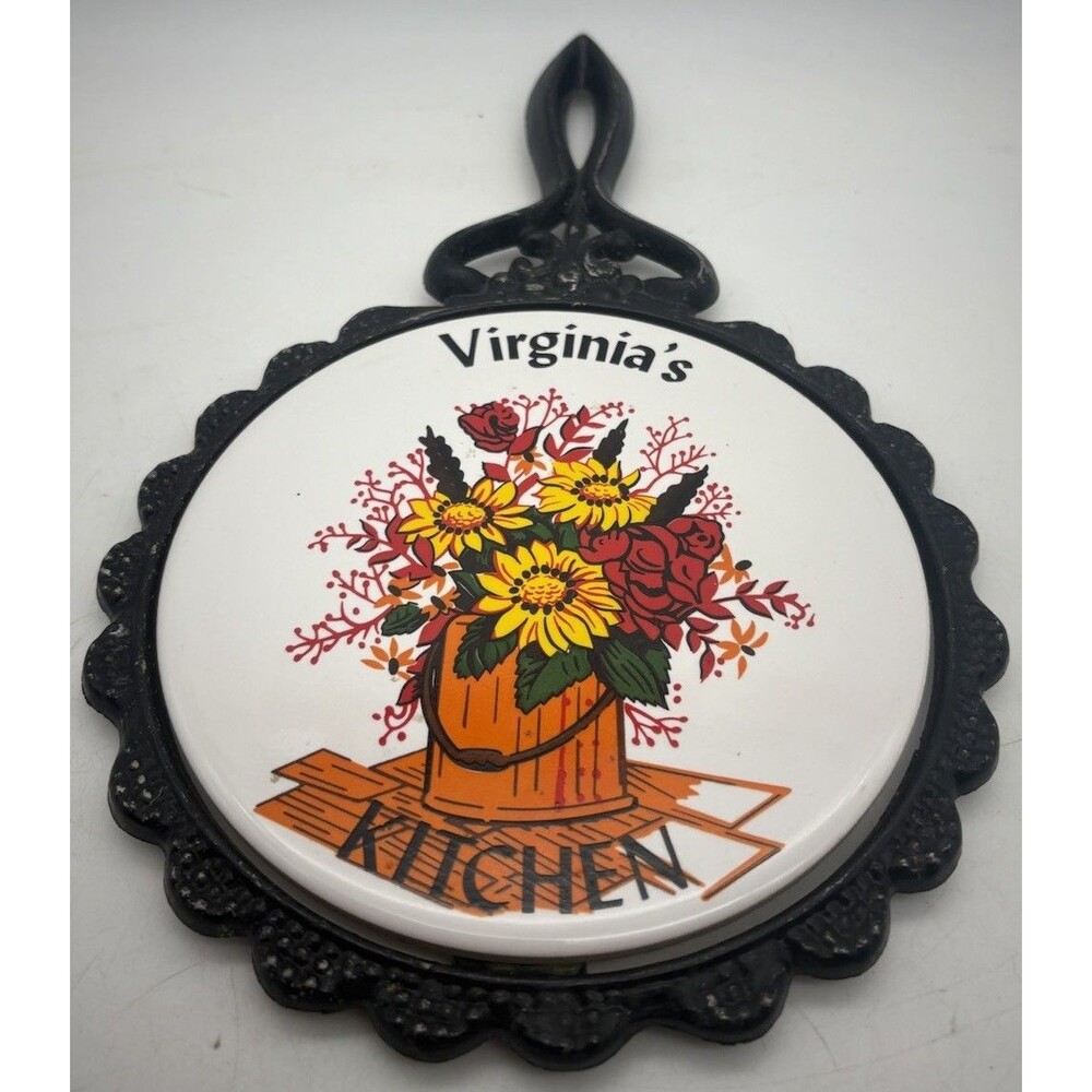 Vintage Mid-State Cast Iron Trivet Virginia’s Kitchen Tile Wall Hanging 11.5”